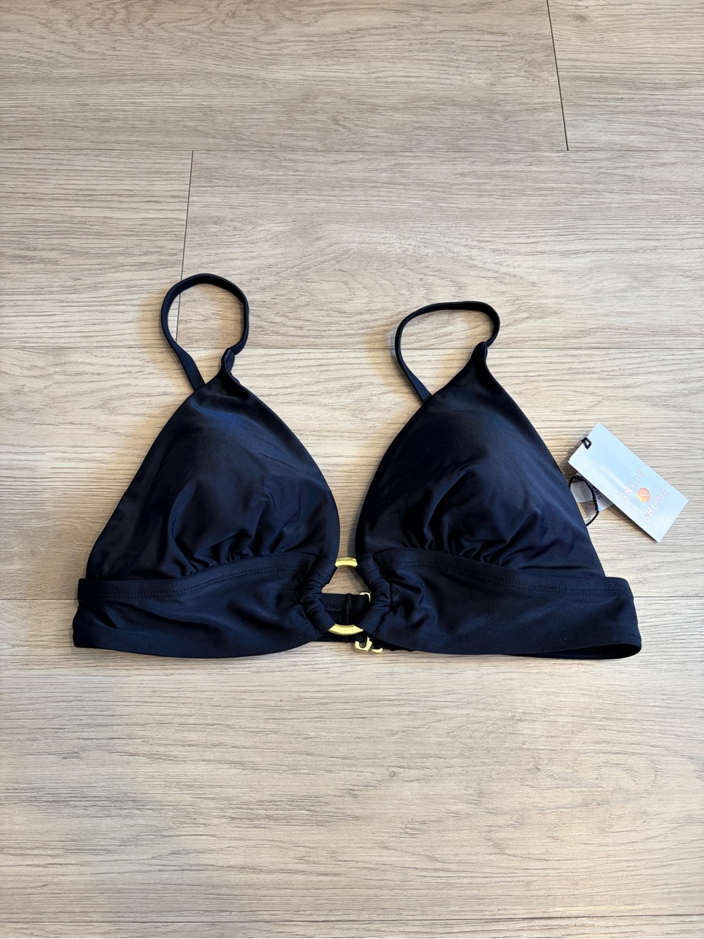 Shade & Shore Black Ring Front Bikini Top Size M 8-10 NWT